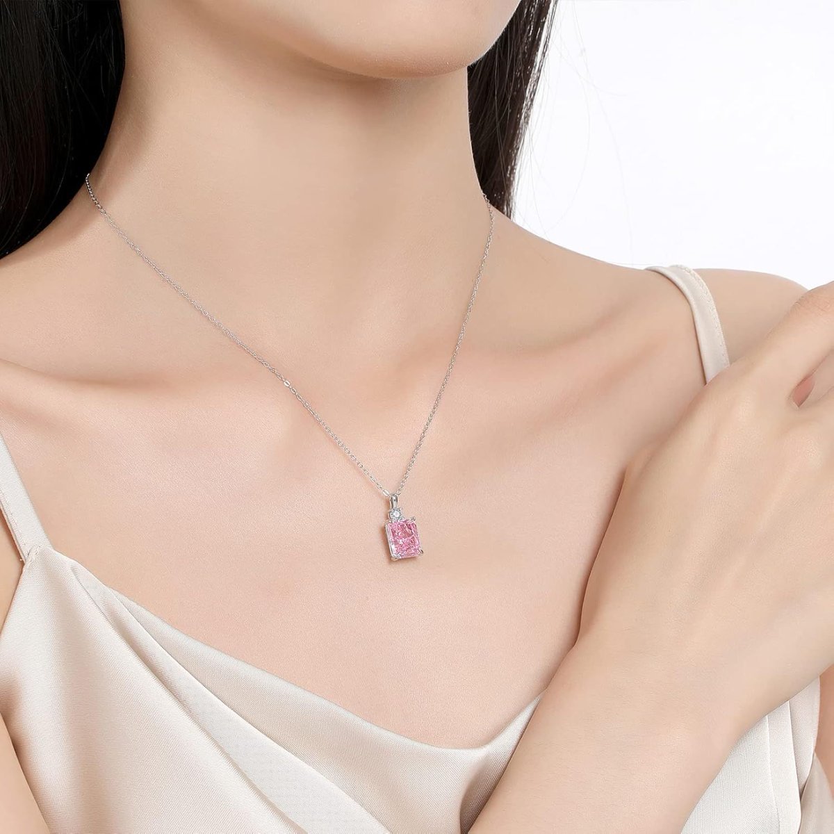 Lab Simulated Diamond Necklace For Women 925 Sterling Silver Radiant Cut 3.5Ct Pendant 18K White Gold Plated Jewelry Gifts