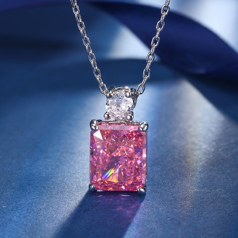 Lab Simulated Diamond Necklace For Women 925 Sterling Silver Radiant Cut 3.5Ct Pendant 18K White Gold Plated Jewelry Gifts