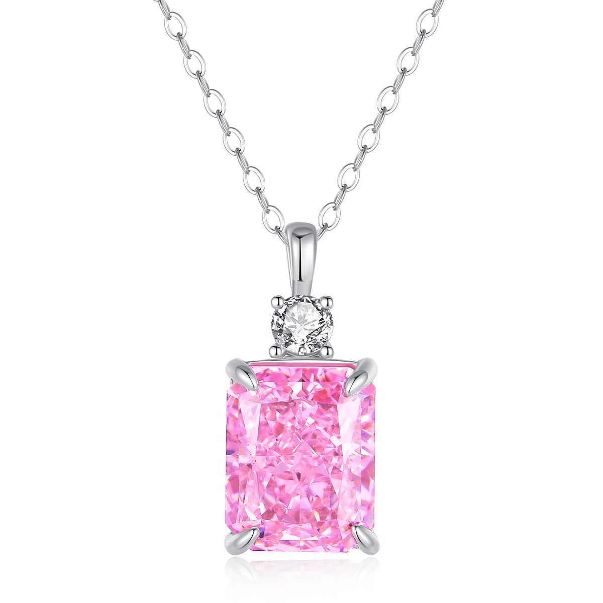 Lab Simulated Diamond Necklace For Women 925 Sterling Silver Radiant Cut 3.5Ct Pendant 18K White Gold Plated Jewelry Gifts