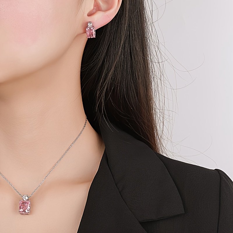 Lab Simulated Diamond Necklace For Women 925 Sterling Silver Radiant Cut 3.5Ct Pendant 18K White Gold Plated Jewelry Gifts
