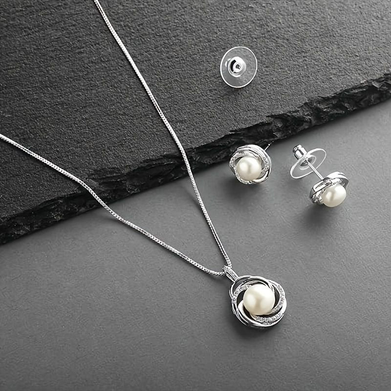 Pearl Wedding Necklace Earrings Jewelry Set For Bride, Bridesmaid, Birthday Gift
