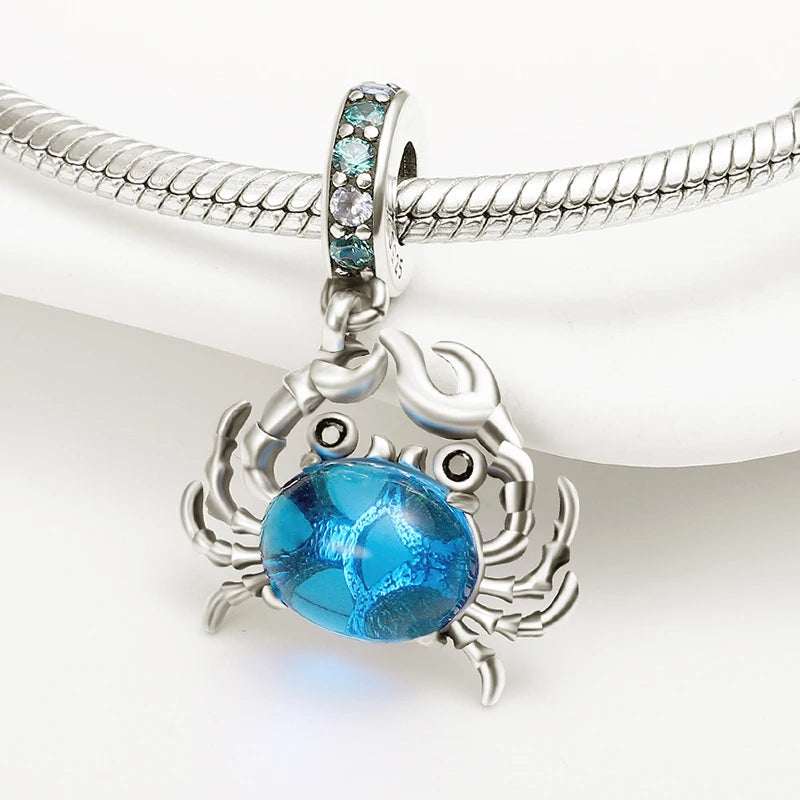 Hot Sale Charms 925 Sterling Silver Blue Crab Charms Beads Fit 3mm Original Bracelet Necklace Women DIY Fine Jewelry Gift Making