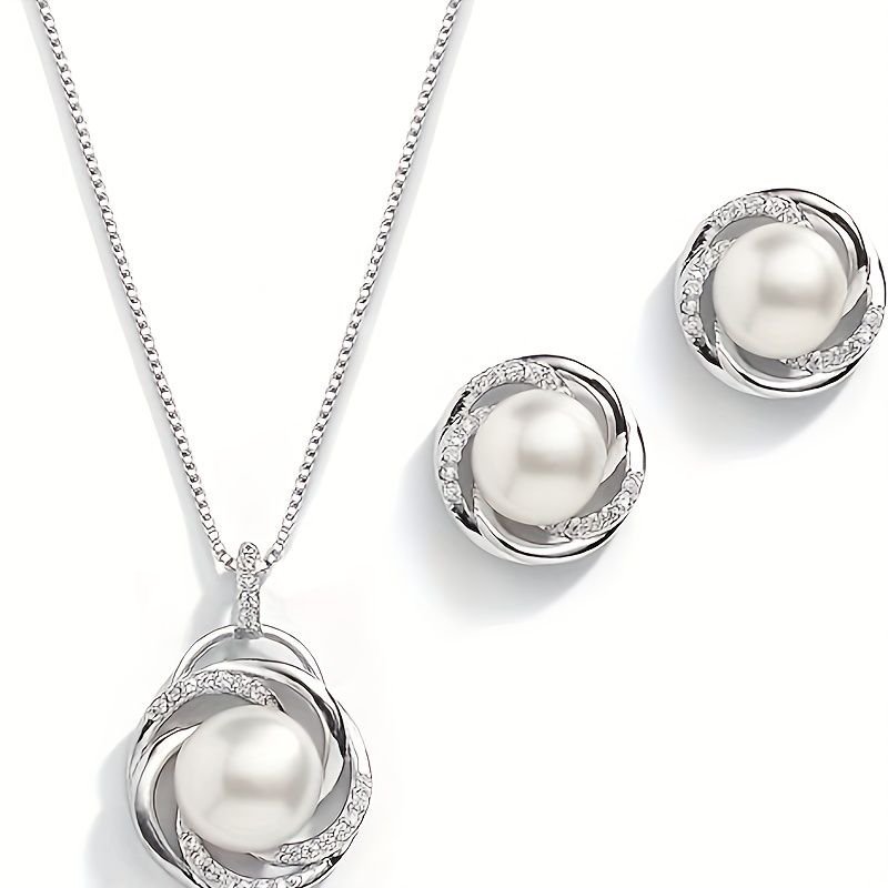 Pearl Wedding Necklace Earrings  Jewelry Set For Bride, Bridesmaid, Birthday Gift