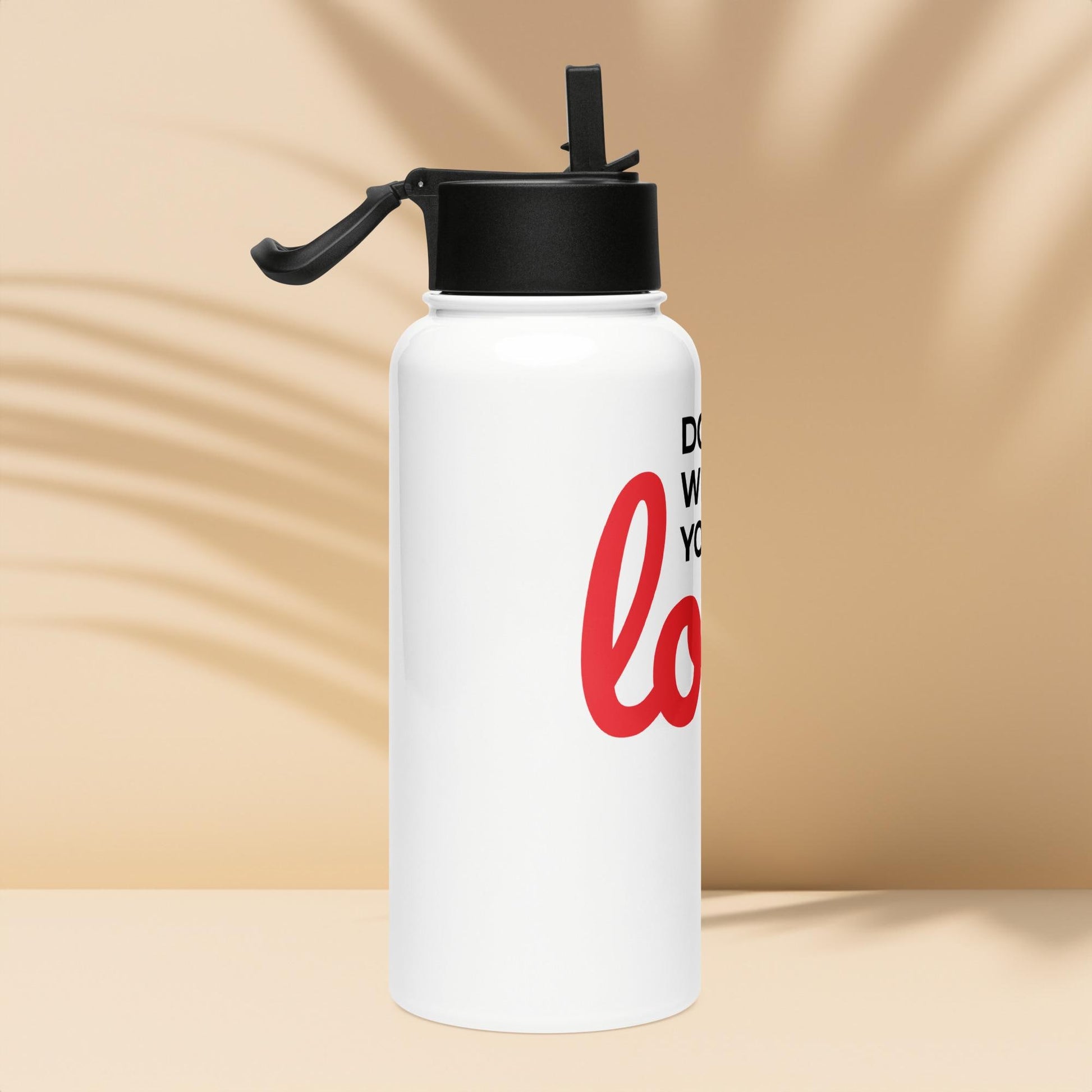 Stainless steel water bottle with a straw lid
